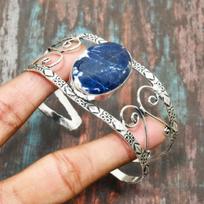 Beautiful Sodalite Gemstone Handmade Solid 925 Sterling Silver Bangle Adjustable Jewelry Adjustable mėlyna
