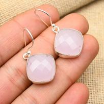 Pink Chalcedony Gemstone Handmade 925 Solid Sterling Silver Jewelry Earrings For Her 1.5 Inches rožinė