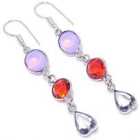 Natural Amethyst, Garnet Gemstone 925 Sterling Silver Earring 2.48  b5A51