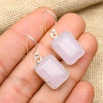 Pink Chalcedony Gemstone 925 Sterling Silver Handmade Lovely Jewelry Earrings For Women 1.50 Inches rožinė