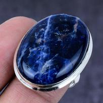 Natural Sodalite Gemstone Handmade 925 Steling Silver Jewelry Ring Size 8 y2R97