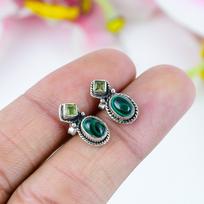 Natural Malachite,Peridot 925 Solid Sterling Silver Gift Tops Earring .75  o4k85