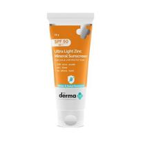 The Derma Co Ypač lengvas mineralinis cinko kremas nuo saulės I Su SPF 50 PA+++ I Atsparus vandeniui ir prakaitui | Apsauga nuo UVA, UVB ir mėlynosios šviesos | Lengvas - 50g