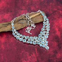 Blue Topaz 925 Solid Sterling Silver Necklace with Adjustable Chain, Handmade Gemstone Jewelry Necklace For Memorial Day Adjustable With 18 Inches mėlyna