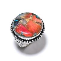 Natural Spiny Oyster Gemstone Handmade 925 Sterling Silver Ring Size 8 c6k43