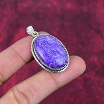 Charoitinis rankų darbo brangakmenio pakabukas, 925 prabos sidabro pakabukas, antikvariniai papuošalai, sužadėtuvių dovanai 1.73 Inches violetinė