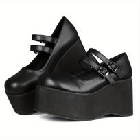 Womens Gothic Wedge Heel Pumps -Y2K Sturdy Platform Sole,  Adjustable Double Buckle Straps Perfect for Party and Dressy Events 39