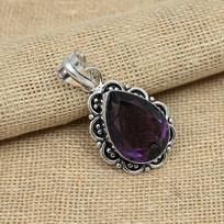 Beautiful Purple Amethyst Gemstone 925 Solid Silver Handmade Jewelry Dainty Pendants 1.77 Inches violetinė