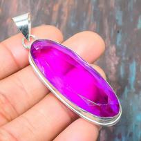 Pink Amethyst Gemstone  925 Sterling Silver Handmade Jewelry Pendant For Her 2.48 Inches rožinė