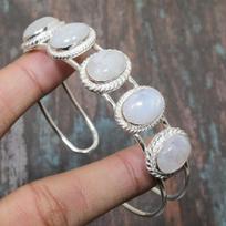 Vaivorykštinis Mėnulio Akmuo Brangakmenis Rankų Darbo 925 Sterlingų Sidabro Apyrankė Papuošalas Reguliuojama Jai Adjustable balta