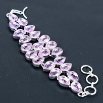 Pink Kunzite Gemstone Handmade 925 Sterling Silver Bracelet, Silver Bracelet, Pink Kunzite Bracelet For Women, Unisex Bracelet For Gifts 8 rožinė