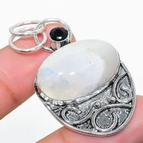 Natural Rainbow Moonstone, Spinel 925 Sterling Silver Gift Pendant 1.97  k9Y98
