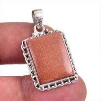 Natural Sunstone Gemstone Handmade 925 Solid Sterling Silver Pendant 1.5  G5G17