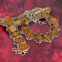 Baltic Amber 925 Solid Sterling Silver Bracelet & Necklace Jewelry, Handmade Jewelry Set, Beauteous Natural Amber Gemstone Jewelry For Women Adjustable With 8"-18" geltona