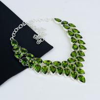 Beautiful Peridot Gemstone Handmade 925 Sterling Silver Necklace, Peridot Silver Necklace For Wife, Unisex Necklace, Party Waer Gift 20" žalia