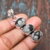 Snowflake Obsidian Gemstone Handmade 925 Sterling Silver Jewelry Pendant For Thanksgiving 2.17 Inches juoda