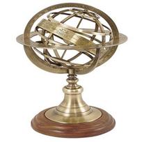 Žalvarinis armiliarinis sfera su saulės laikrodžio rodykle 17,78 cm Jūrinis jūrų astrolabas Solidus žalvaris beige