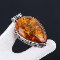 Baltijos gintaro brangakmenio rankų darbo 925 sterlingų sidabro pakabukas kriaušinis brangakmenis pakabukas Fix kilpa Gintaro pakabukas Gintaro pakabukas dovanoms 2.55" oranžinė/geltona