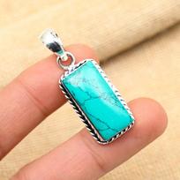 Pretty Santa Rosa Turquoise Gemstone 925 Solid Sterling Silver Handmade Jewelry Pendant 2 Inches mėlyna