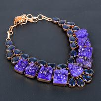 Natūralaus Titano Druzy, Iolite Gemstone rankų darbo vario karoliai 18  m2U13