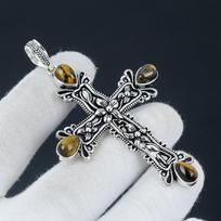Tigro akies brangakmenio pakabukas Tigro akies brangakmenio rankų darbo 925 svarų sterlingų sidabro kryžiaus pakabukas dovanoms Pakabukas jai Pakabukas moterims Papuošalai 2.95 ruda