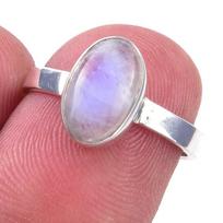 Natural Rainbow Moon Stone Gemstone Handmade 925 Sterling Silver Ring S.6 Y0v34 gray