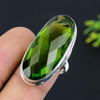 Peridoto brangakmenio rankų darbo 925 svarų sterlingų sidabro žiedas Dydis 7.5 Q3w58