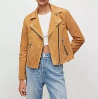 Women's Tan Suede Leather Jacket Handmade Stylish Biker Motorcycle Design Casual S gelsvai ruda