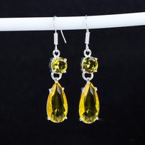 Citrino akmuo Antikiniai auskarai 925 svarų sterlingų sidabro auskaras, Boho sidabro papuošalai kabantys auskarai, Dovanos vakarėliui Dovanos jai 2.95" geltona