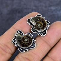 Ammonite Fossil Gemstone Handmade 925 Sterling Silver Cufflinks G8G07