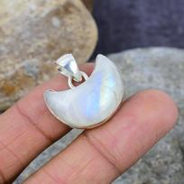 Vaivorykštės mėnulio akmens brangakmenis rankų darbo 925 sterlingų sidabro pakabukas Indijos papuošalai jai 1.06 Inches balta