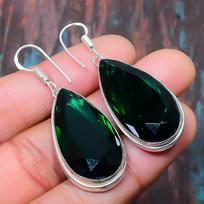 Chrome Diopside Gemstone Handmade 925 Sterling Silver Jewelry Earring For Weeding Gift 2.05 Inches žalia