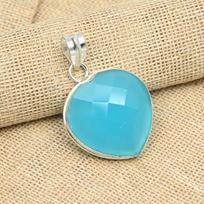 Mėlynas chalcedonas Brangakmenis Rankų darbo 925 prabos sidabro papuošalas Pakabukas Dovanoms 1.96 Inches mėlyna