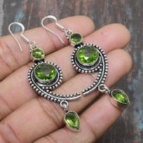 Charming Peridot Gemstone Handmade Solid 925 Sterling Silver Jewelry Earring 2.56 Inches žalia