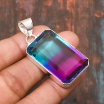 Lovely Bi-Color Tourmaline Gemstone Handmade 925 Sterling Silver Jewelry Pendant 1.97 Inches rožinė