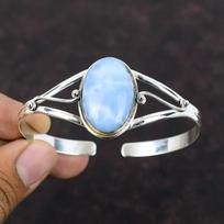 Owyhee Blue Opal Bangle 925 Sterling Silver Cuff Bracelet Genuine Gemstone Bangle Adjustable Cuff Bracelet  Handmade Jewelry Gift For Women