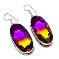 Natural Bi-Color Tourmaline Gemstone 925 Sterling Silver Earring 2.17  z4M48