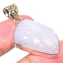 Natural Rainbow Moonstone 925 Sterling Silver Jewelry TwoTone Pendant 1.65  e0C18