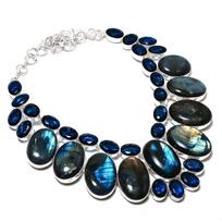 Natural Labradorite, Blue Topaz 925 Sterling Silver Jewelry Necklace 18  H2M71