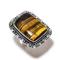Natural Tiger Eye Gemstone Handmade 925 Sterling Silver Gift Ring Size 7 Z2O79