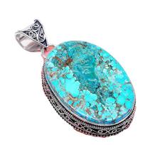 Tibetan Turquoise Gemstone Handmade 925 Sterling Silver Jewelry Pendant 2.17  AH-774 2.2 mėlyna