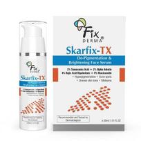 Fixderma Skarfix 4% kojic rūgšties veido serumas šviesinantis veidą su 4% niacinamidu, 3% traneksamo rūgštimi ir 2% alfa arbutinu nuo spuogų dėmių -30 ml