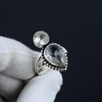 Reguliuojamas 925 prabos sidabro žiedas su baltu topazu - Tinka JAV dydžiams nuo 6 iki 10 - Rankų darbo boho papuošalas moterims ir vyrams, Valentino dovanos Adjustable balta
