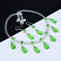 Peridot Necklace Set, Peridot Gemstone Handmade 925 Sterling Silver Peridot Earring Necklace Set For Women Necklace For Gifts Valentine Gifts 20" žalia