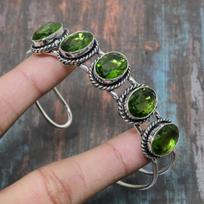 Peridot Gemstone Solid 925 Sterling Silver Handmade Cuff Bangle Adjustable Adjustable žalia
