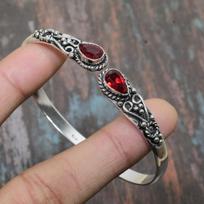 Mozambiko granato brangakmenis rankų darbo kietas 925 sterlingų sidabro rankogalių papuošalų apyrankė, reguliuojama Adjustable raudona