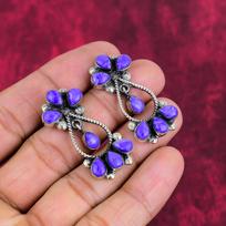Charoite 925 gryno sidabro papuošalai, rankų darbo nuostabūs 925 gryno sidabro auskarai, gražūs brangakmenių papuošalai jai 1.65 Inches violetinė