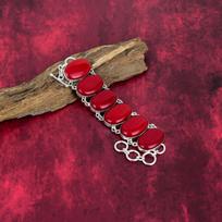 Raudono koralo rankų darbo brangakmenių apyrankė, 925 prabos sidabro apyrankė, antikvariniai papuošalai, sužadėtuvių dovanai Adjustable with 8 inches raudona