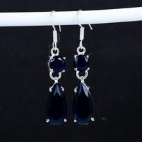 Mėlyno safyro brangakmenio antikvariniai auskarai 925 prabos sidabro auskarai, Boho sidabro papuošalai kabanys, Dovanos gimtadienio dovanos jai 2.95" violetinė