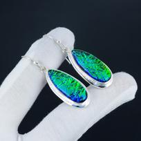Australijos trynukės ugnies opalo brangakmenio auskarai, 925 sterlinginio sidabro auskaras, Boho sidabriniai ilgi auskarai, Sužadėtuvių dovana 2.16" žalia
